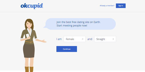 OKCupid's clever call to action makes the sign-up process seem quick and easy