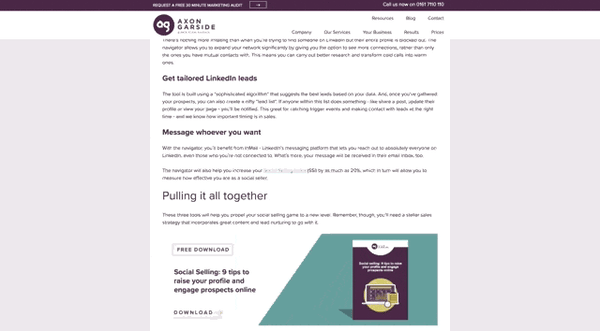 Example of pop-up forms on a CTA on Axon Garside's website