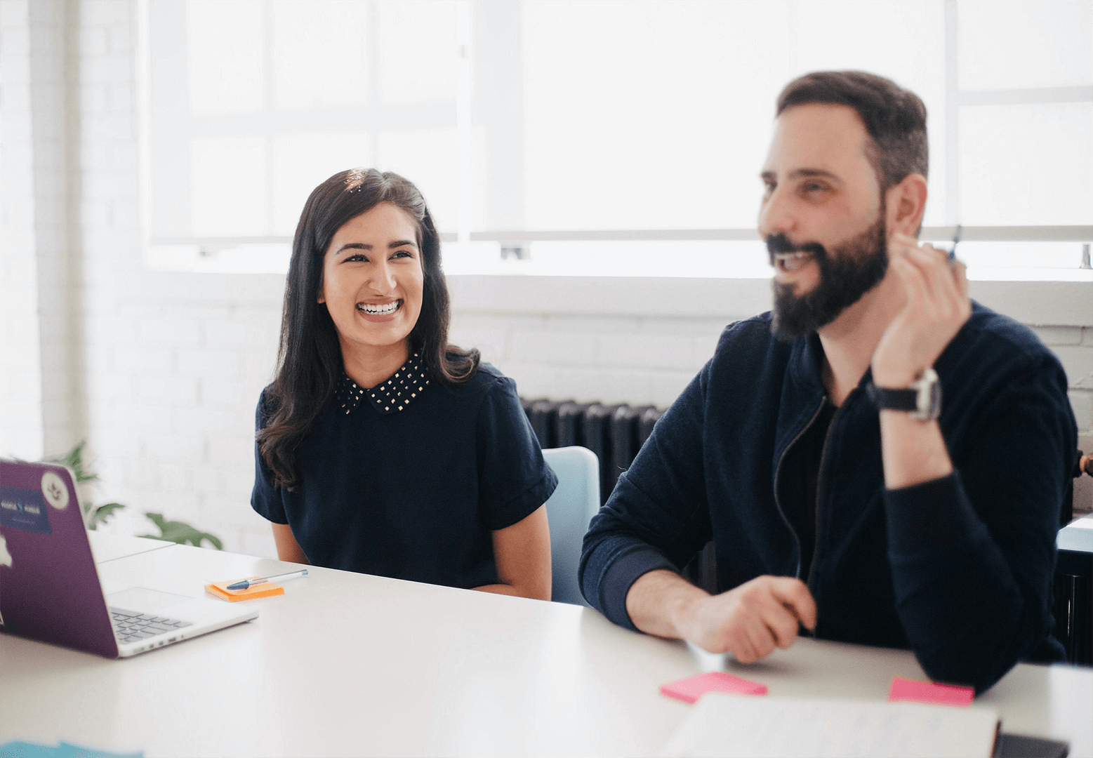 Woman  and man smiling